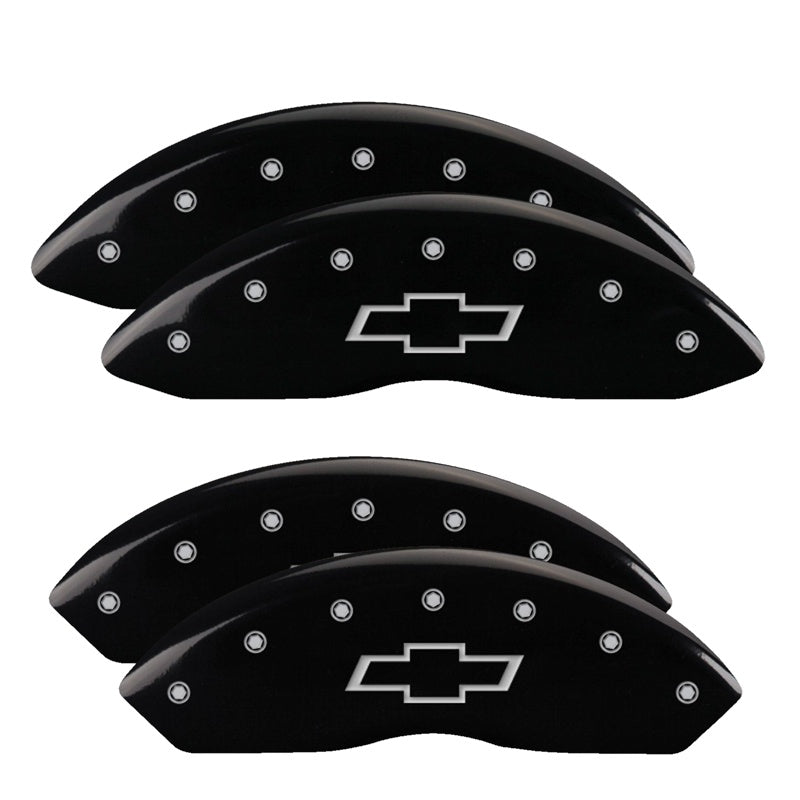 MGP 4 Caliper Covers Engraved F &amp; R Bowtie Black Finish Silver Char 2014 Chevrolet Express 2500 - 14243SBOWBK