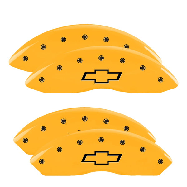 MGP 4 Caliper Covers Engraved F &amp; R Bowtie Yellow Finish Black Char 2014 Chevrolet Express 2500 - 14243SBOWYL