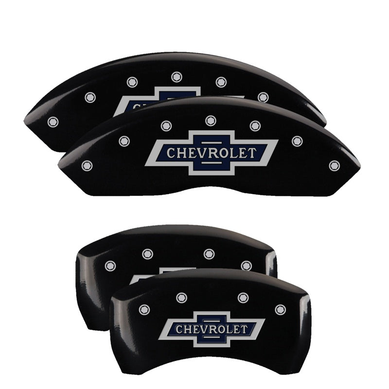 MGP 4 Caliper Covers Engraved F &amp; R 100 Anniversary Black Finish Silver Char 2019 Chevrolet Equinox - 14247SBANBK