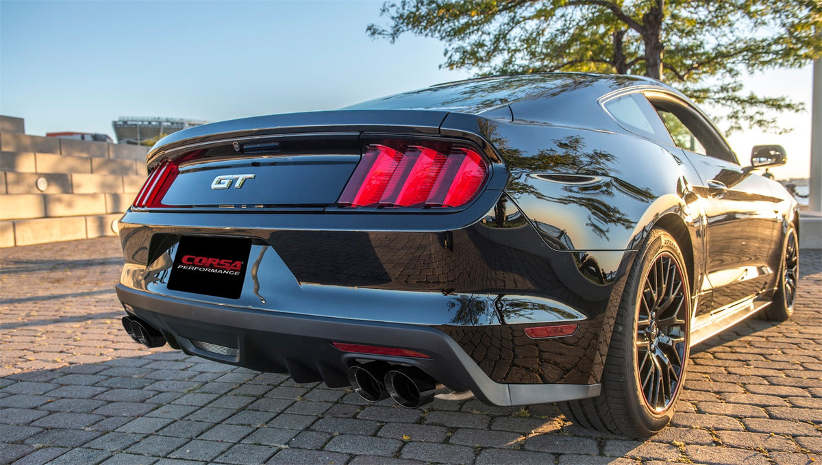 Corsa 2015-2017 Ford Mustang GT 5.0 3in Cat Back Exhaust Black Quad Tips (Sport) - 14337BLK