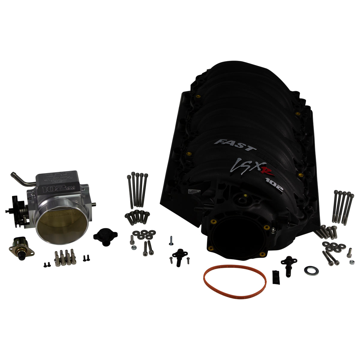 FAST LSXR 102MM Rect Port Intake Manifold - Black w/ 102MM Big Mouth Billet Throttle Body (Kit) - 146102B-KIT