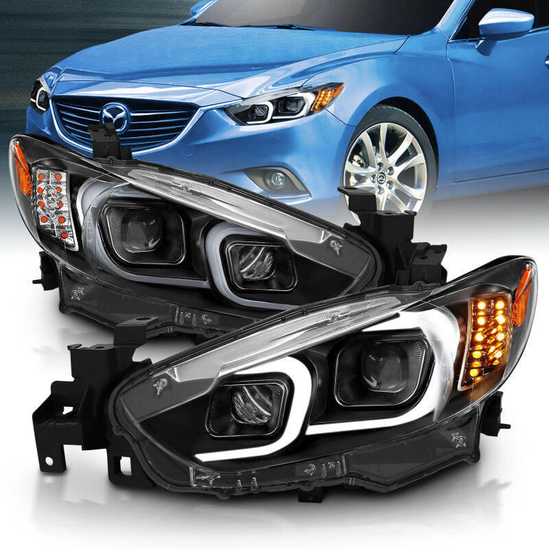 ANZO 2014-2015 Mazda 6 Projector Headlights w/ Plank Style Design Black - 121516
