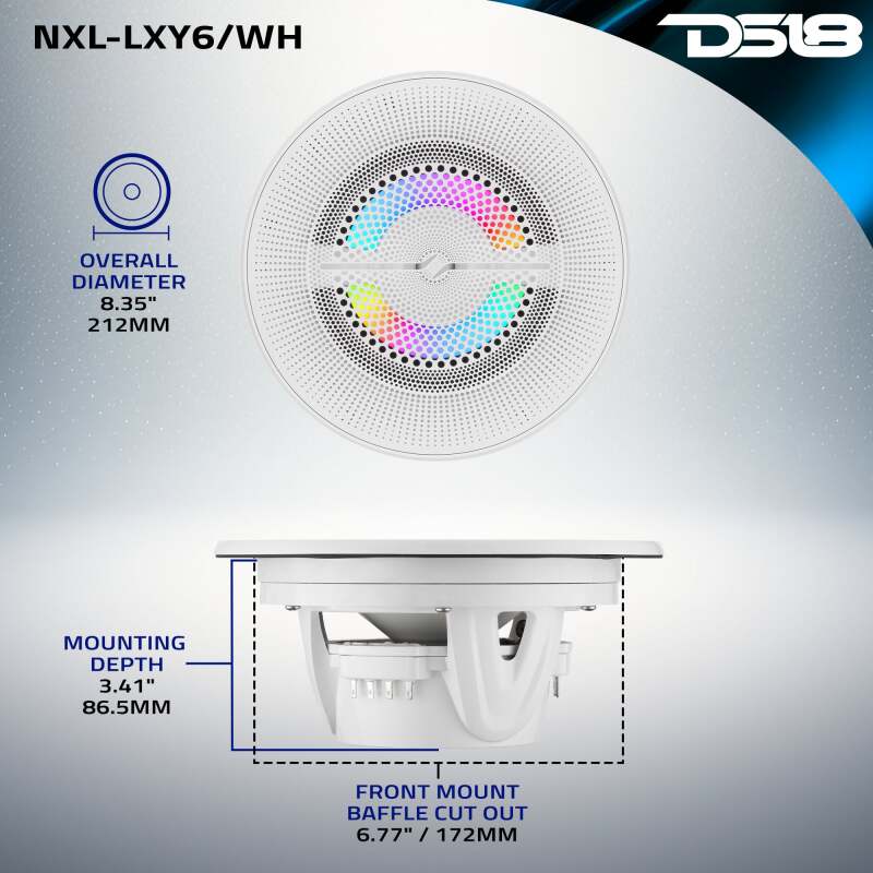 DS18 6.5in 2-Way 150 Watts RMS 4ohm Digital LED Lights Bullet Tweeter White - NXL-LXY6/WH - detail view