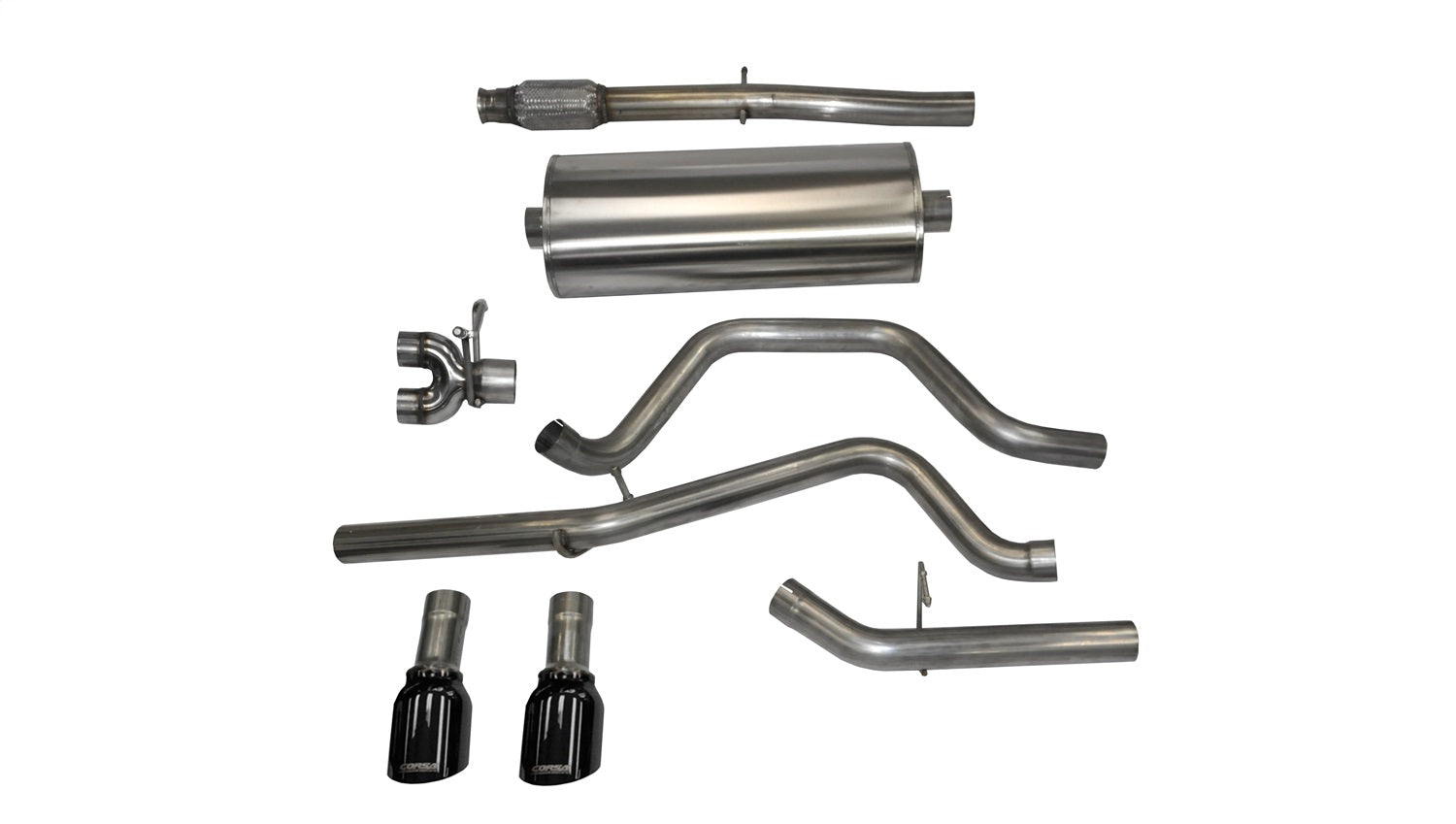 Corsa 2014-2019 C Sierra/Chevy Silv 1500 Crew Cab/Short Bed 5.3L V8 Black Sport Dual Rear CB Exhaust - 14869BLK