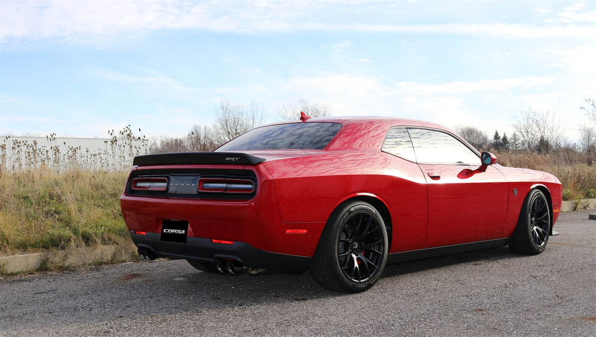 Corsa 15-17 Dodge Challenger Hellcat Dual Rear Exit Extreme Exhaust w/ 3.5in Black Tips - 14989BLK