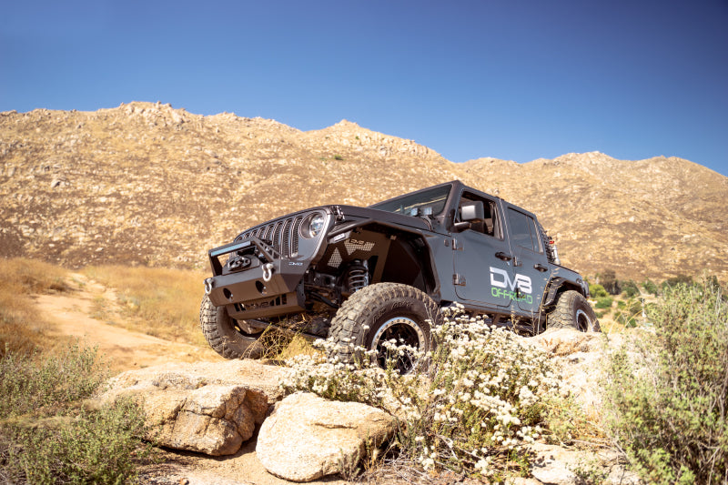 DV8 Offroad 07-23 Jeep Wrangler/Gladiator JT/JK/JL FS-25 Stubby Front Bumper w/Plated Bull Bar - FBJL-06