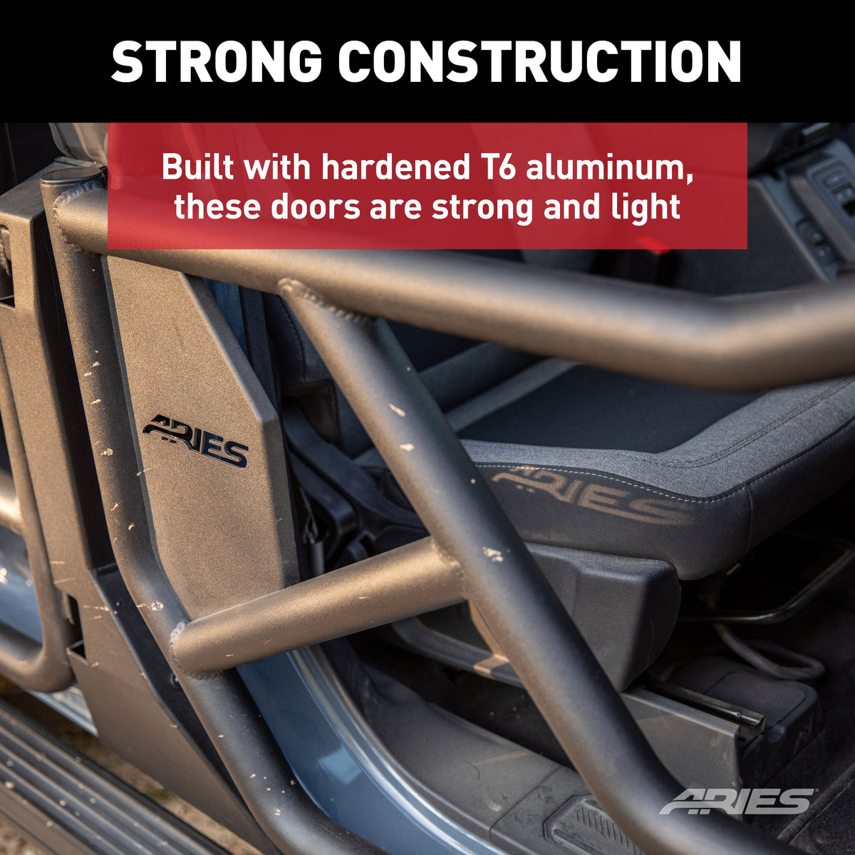 ARIES 1500250 Front Black Aluminum Tube Doors for Ford Bronco 4-Door