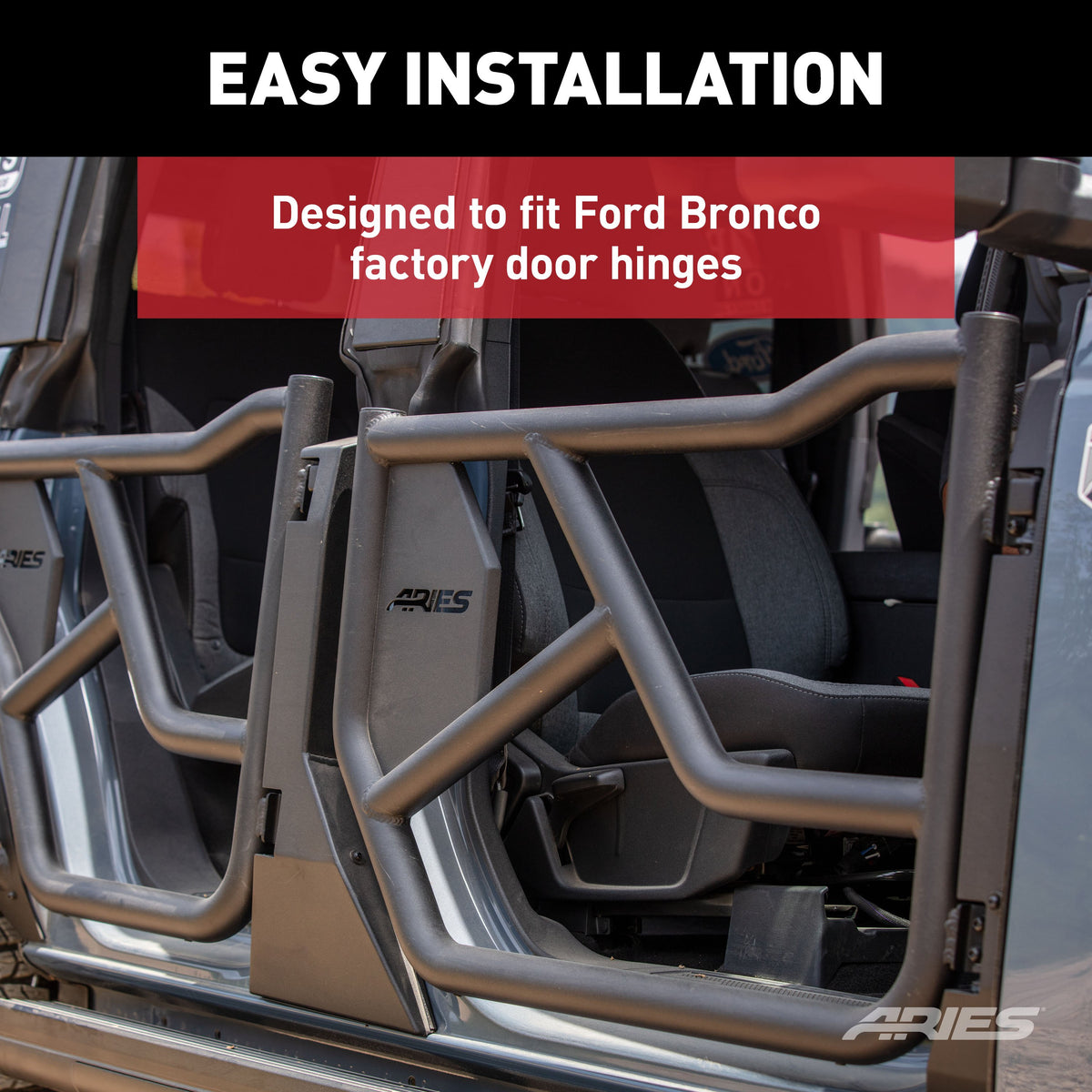ARIES 1500250 Front Black Aluminum Tube Doors for Ford Bronco 4-Door
