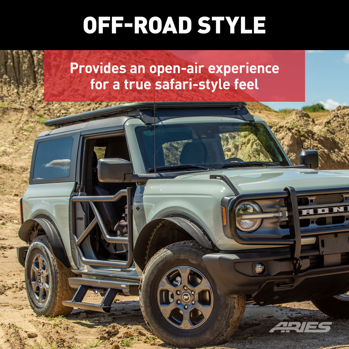 ARIES 1500255 Front Black Aluminum Tube Doors for Ford Bronco 2-Door