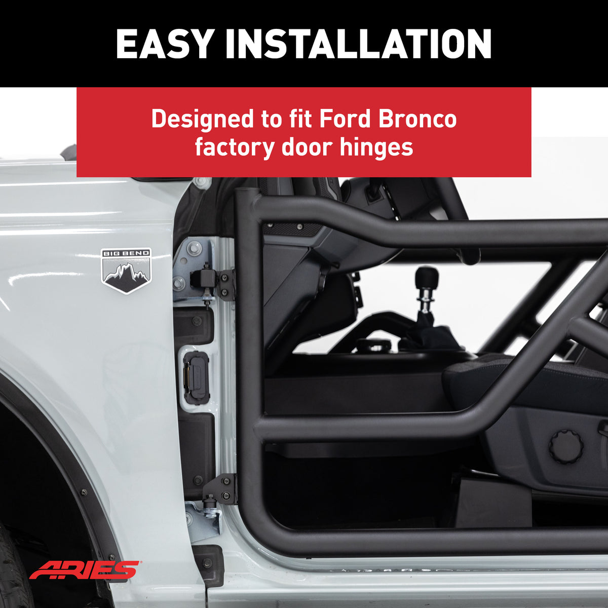 ARIES 1500255 Front Black Aluminum Tube Doors for Ford Bronco 2-Door