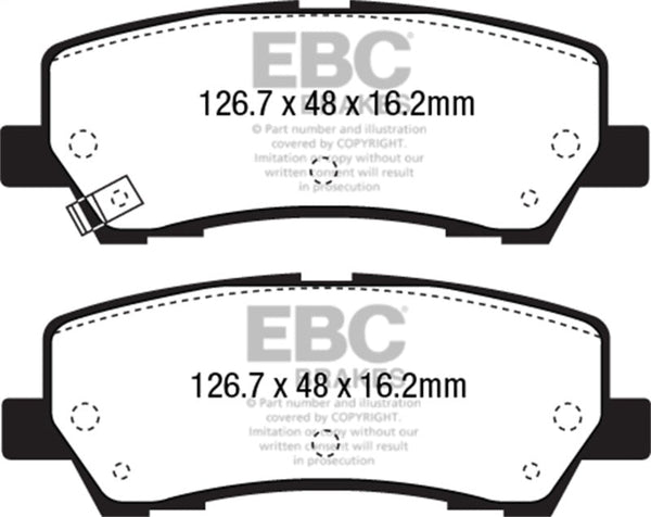 EBC 15+ Ford Mustang 2.3 Turbo Performance Pkg Redstuff Rear Brake Pads - DP33043C for 2015-2023 Ford Mustang - front view