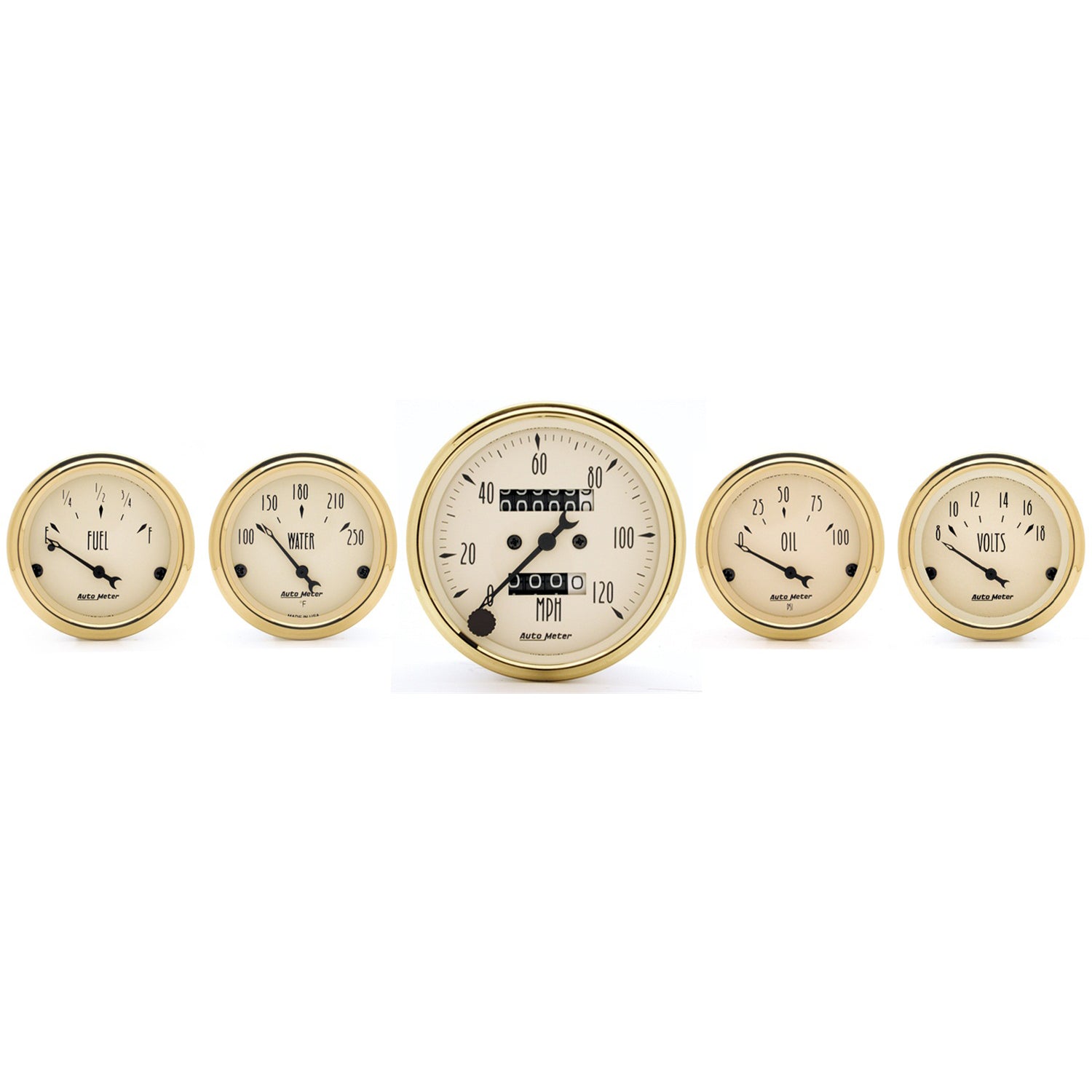 Autometer Golden Oldies 5 piece Kit (Mech Speed/Elec Oil Press/Water Temp/Volt/Fuel Level) - 1501