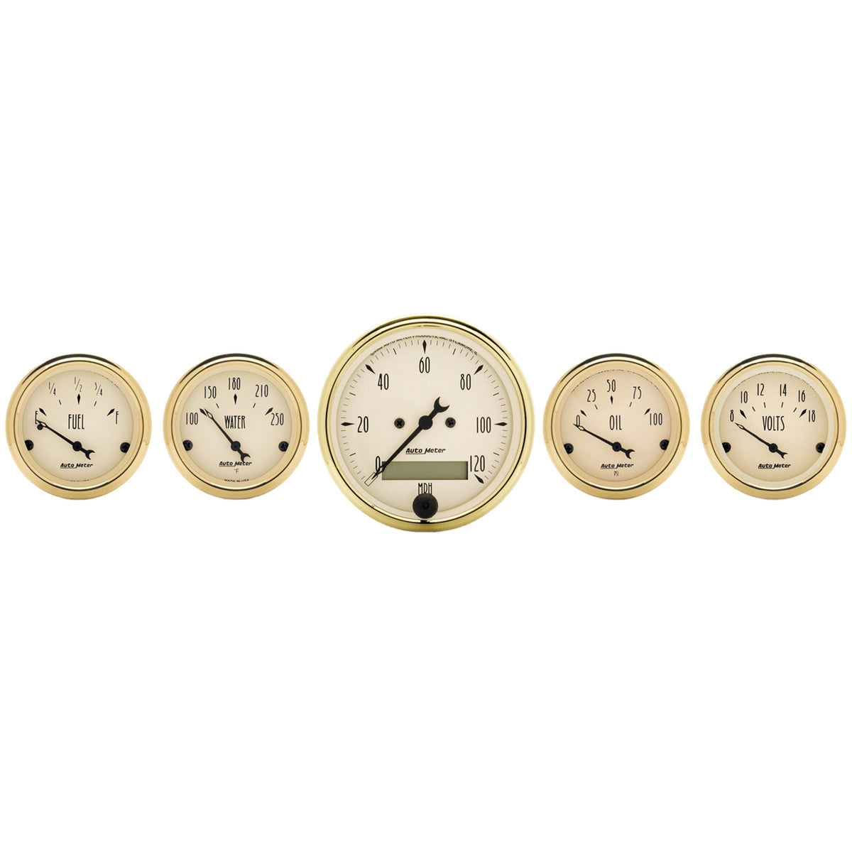 AutoMeter Gauge Kit 5 Pc. 3-1/8in. & 2-1/16in. Elec. Speedometer Golden Oldies - 1502