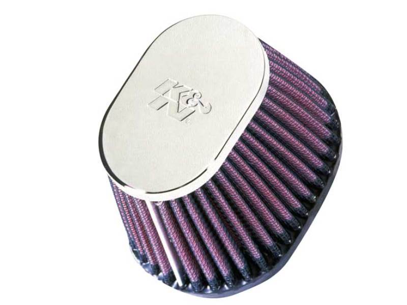 K&amp;N Uni Chrome Oval Tapered Filter 2.125in FlgID x 4inB OL x 3inB OW x 3inT OL x 2inT OW x 2.75in H - RC-0981
