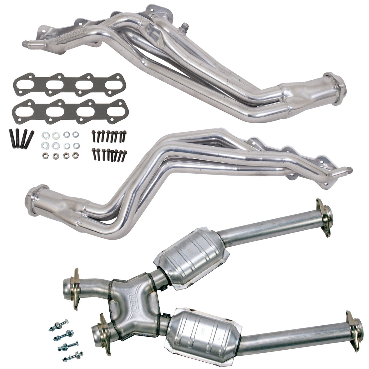BBK 99-04 Ford Mustang Cobra/Mach1 1-5/8 Long Tube Header w/High Flow Catted X-Pipe (Silver Ceramic) - 15333