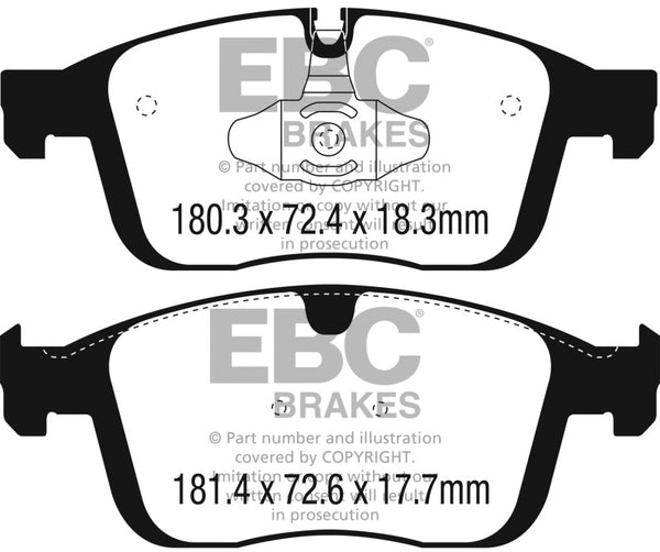 EBC 2016+ Volvo XC60 2.0L Turbo T5 Yellowstuff Front Brake Pads - DP42296R for 2016-2020 Volvo XC60 - front view
