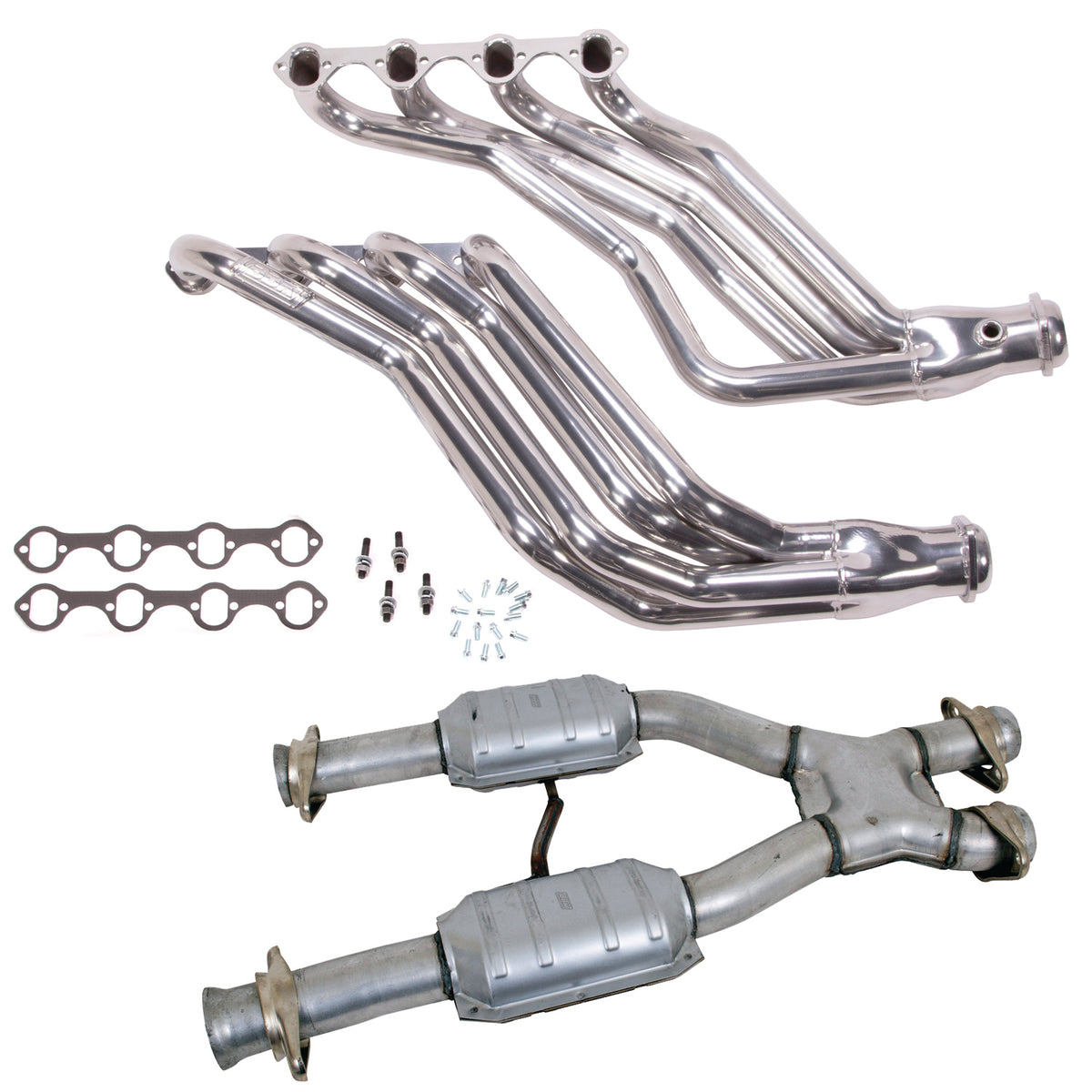 BBK 86-93 Ford Mustang 1-3/4 Long Tube 351 Swap Headers w/High Flow Catted X-Pipe (Silver Ceramic) - 15693