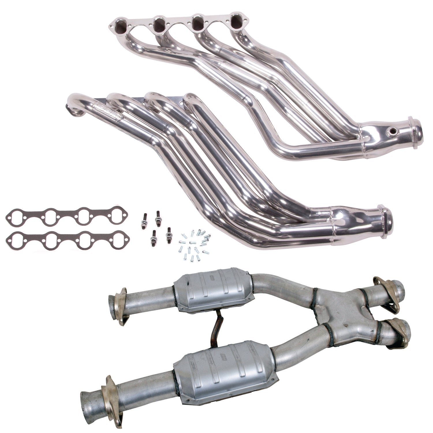 BBK 86-93 Ford Mustang 1-3/4 Long Tube 351 Swap Headers w/High Flow Catted X-Pipe (Silver Ceramic) - 15693