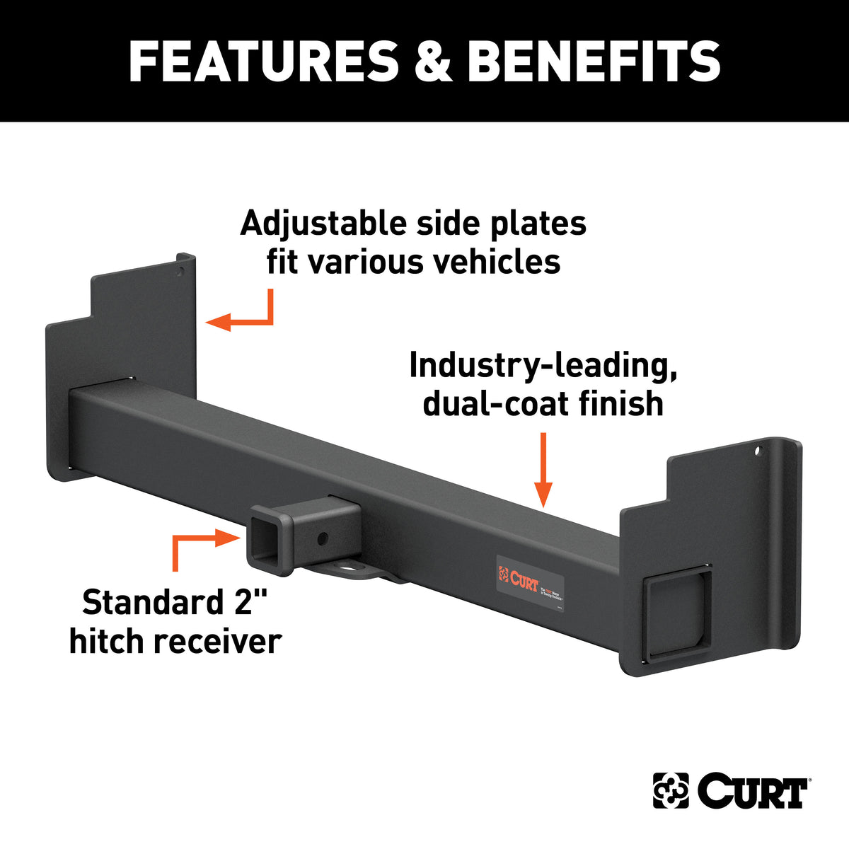 CURT 15901 Class 5 Weld-On Hitch, 2-Inch Receiver, 15,000 lbs. 3-1/8 in. Drop, Fits 18 to 43-Inch Wide Frame