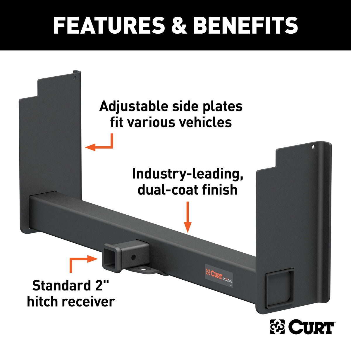 CURT 15902 Class 5 Weld-On Hitch, 2-Inch Receiver, 15,000 lbs. 11-1/2 in. 11-1/2 in. Drop, Fits 18 to 43-Inch Wide Frame