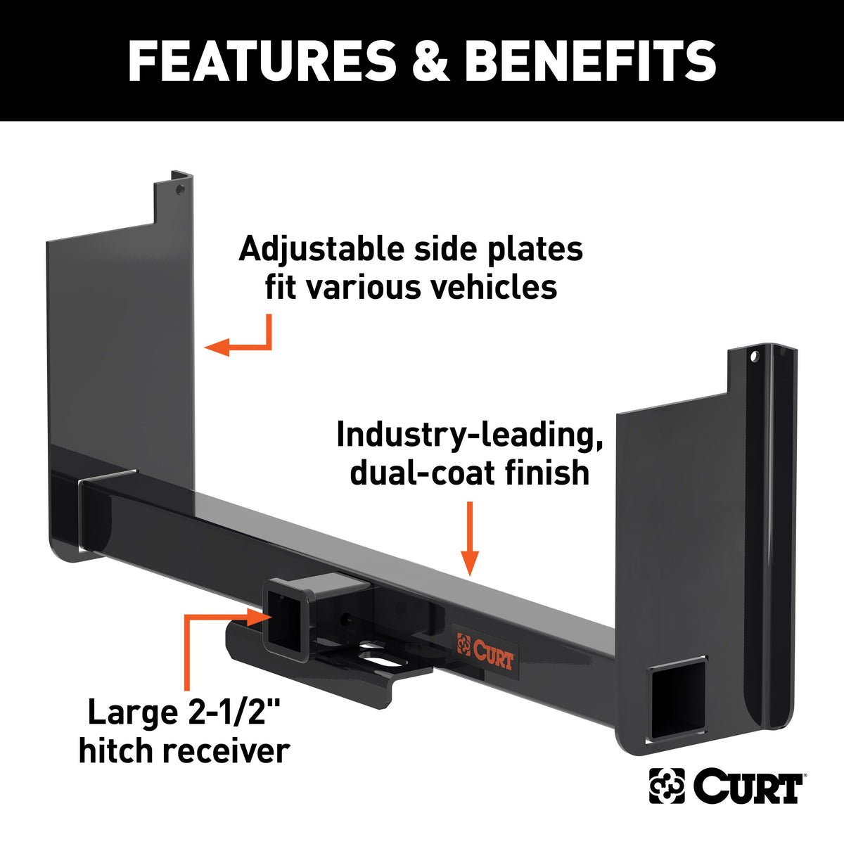 CURT 15924 Class 5 Weld-On Hitch, 2-1/2-Inch Receiver, 44-In Frames, 18" Drop
