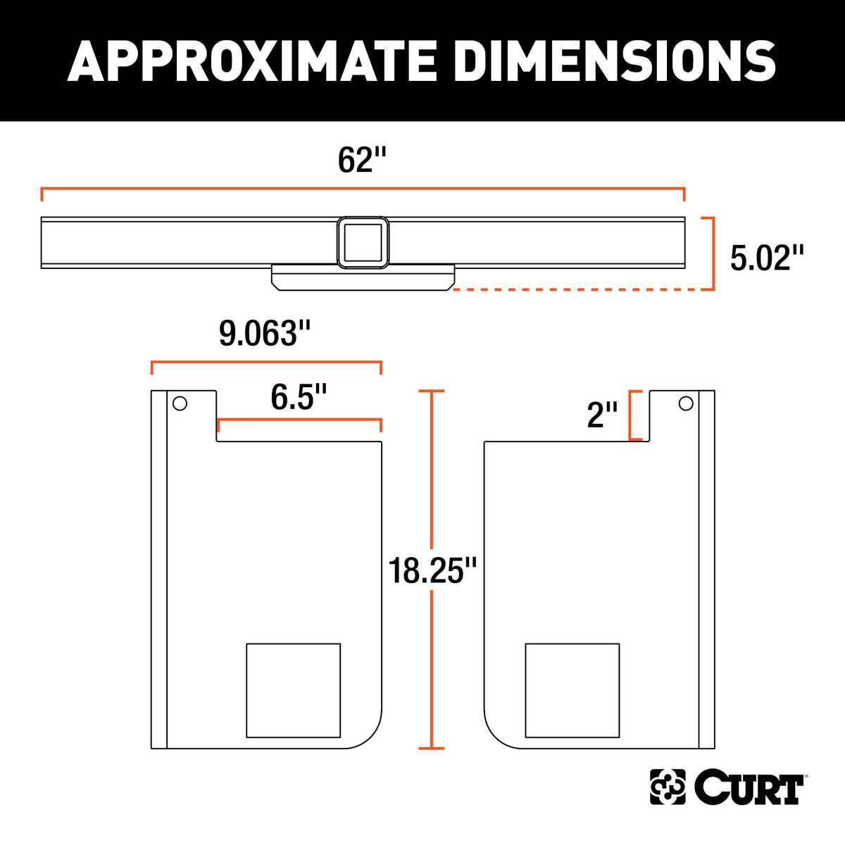 CURT 15926 Class 5 Weld-On Hitch, 2-1/2-Inch Receiver, 62-In Frames, 18" Drop