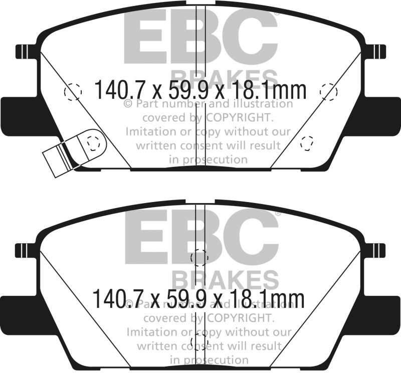 EBC 2016+ Chevrolet Malibu 1.5L Turbo (Elec PB) Ultimax2 Front Brake Pads - UD1913