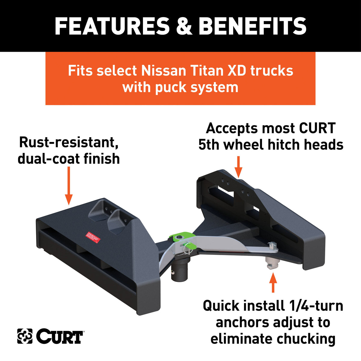 CURT 16026 Replacement Nissan Titan XD Puck System 5th Wheel Legs, 20,000 lbs, Hitch Head Required