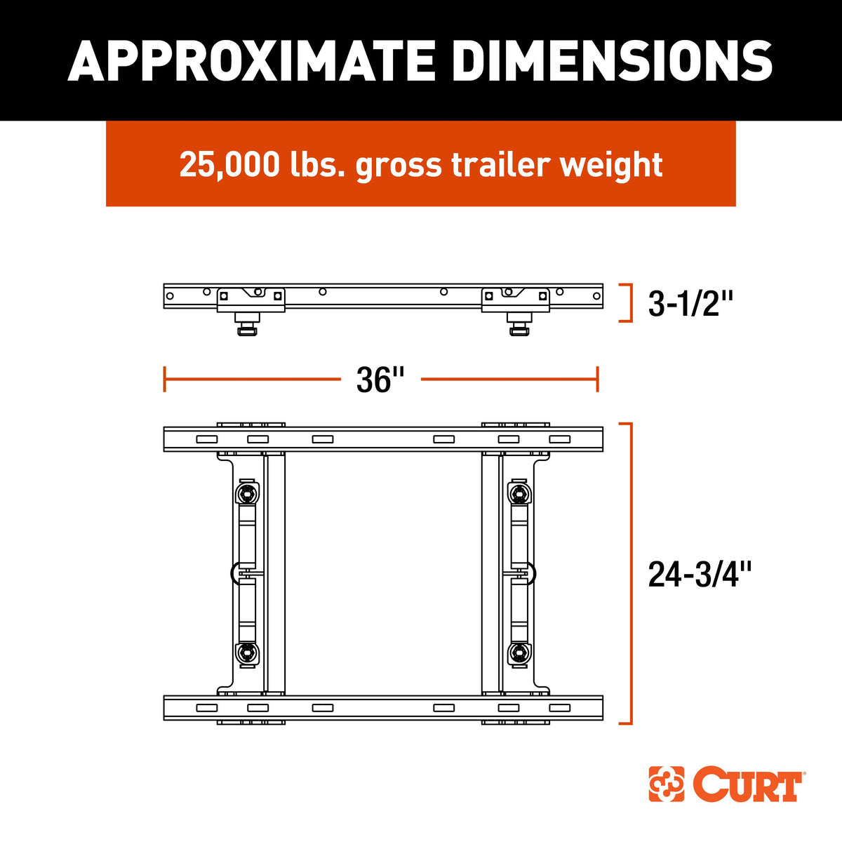 CURT 16027 Replacement Puck System 5th Wheel Adapter with Standard Rails, Fits Select Silverado 2500, 3500, Sierra Sierra 2500, 3500, Ford F-250, F-350