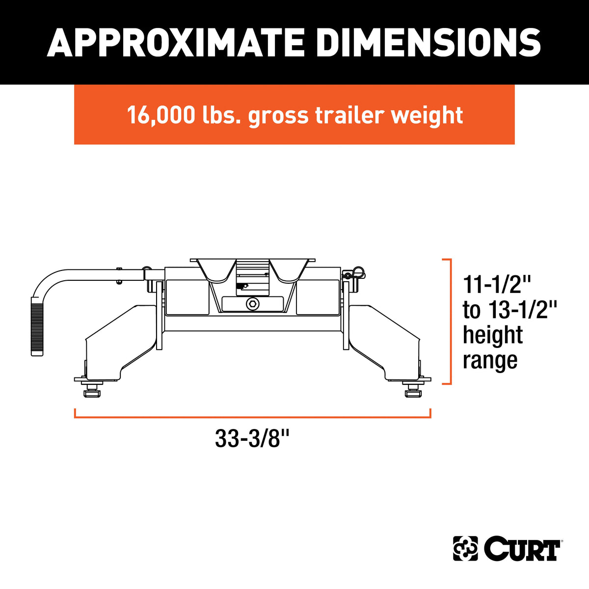 CURT 16031 E16 5th Wheel Hitch, 16,000 lbs, Select Ford F-250, F-350, F-450, 8-Foot Bed Puck System