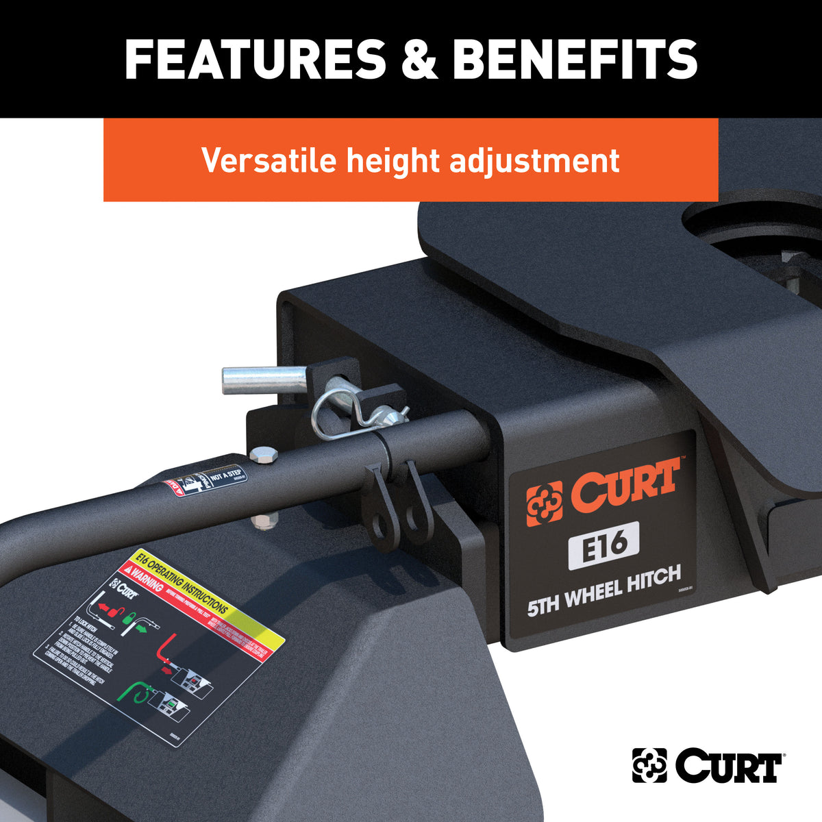 CURT 16031 E16 5th Wheel Hitch, 16,000 lbs, Select Ford F-250, F-350, F-450, 8-Foot Bed Puck System