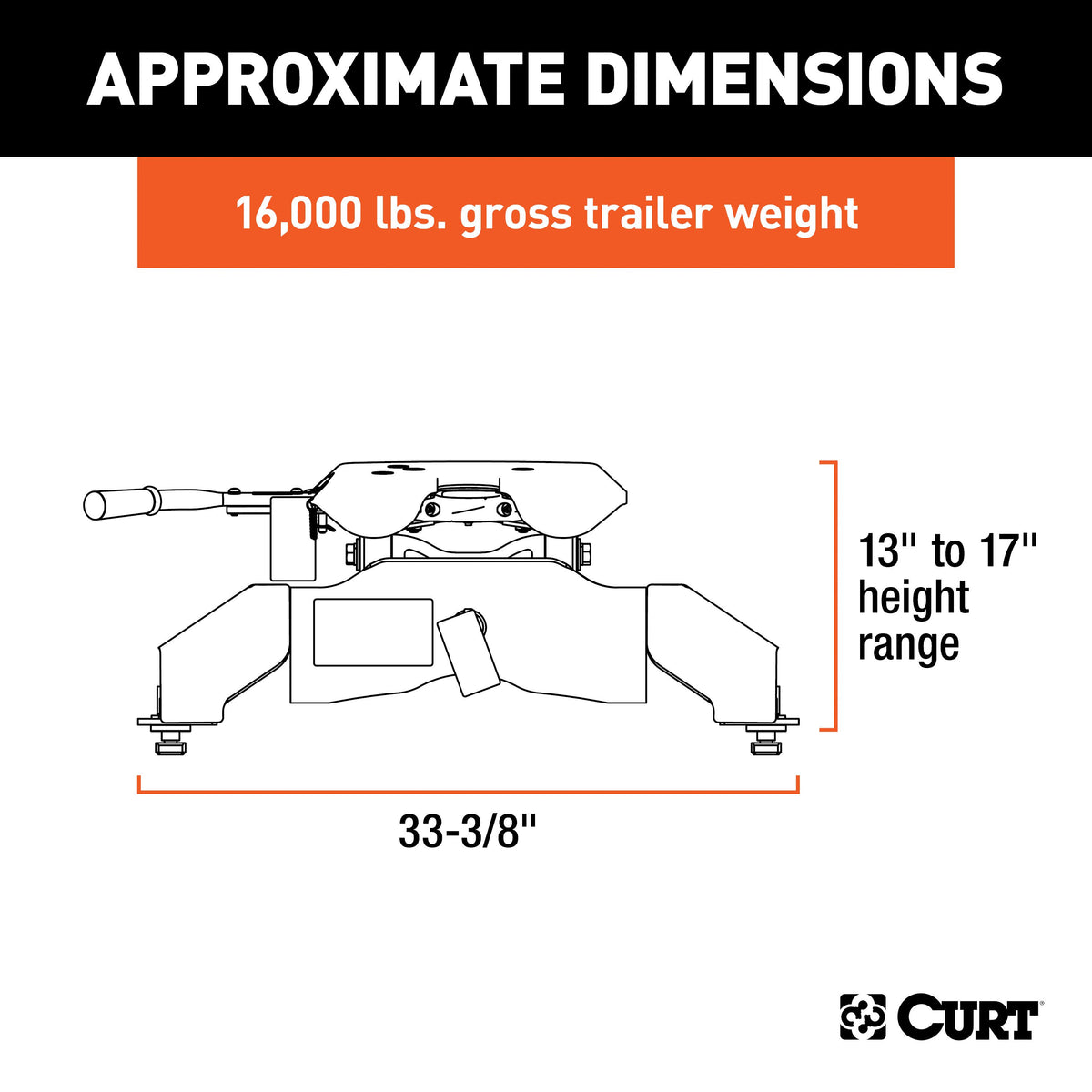 CURT 16033 A16 5th Wheel Hitch, 16,000 lbs, Fits Select Ford F-250, F-350, F-450, 8-Foot Bed Puck System