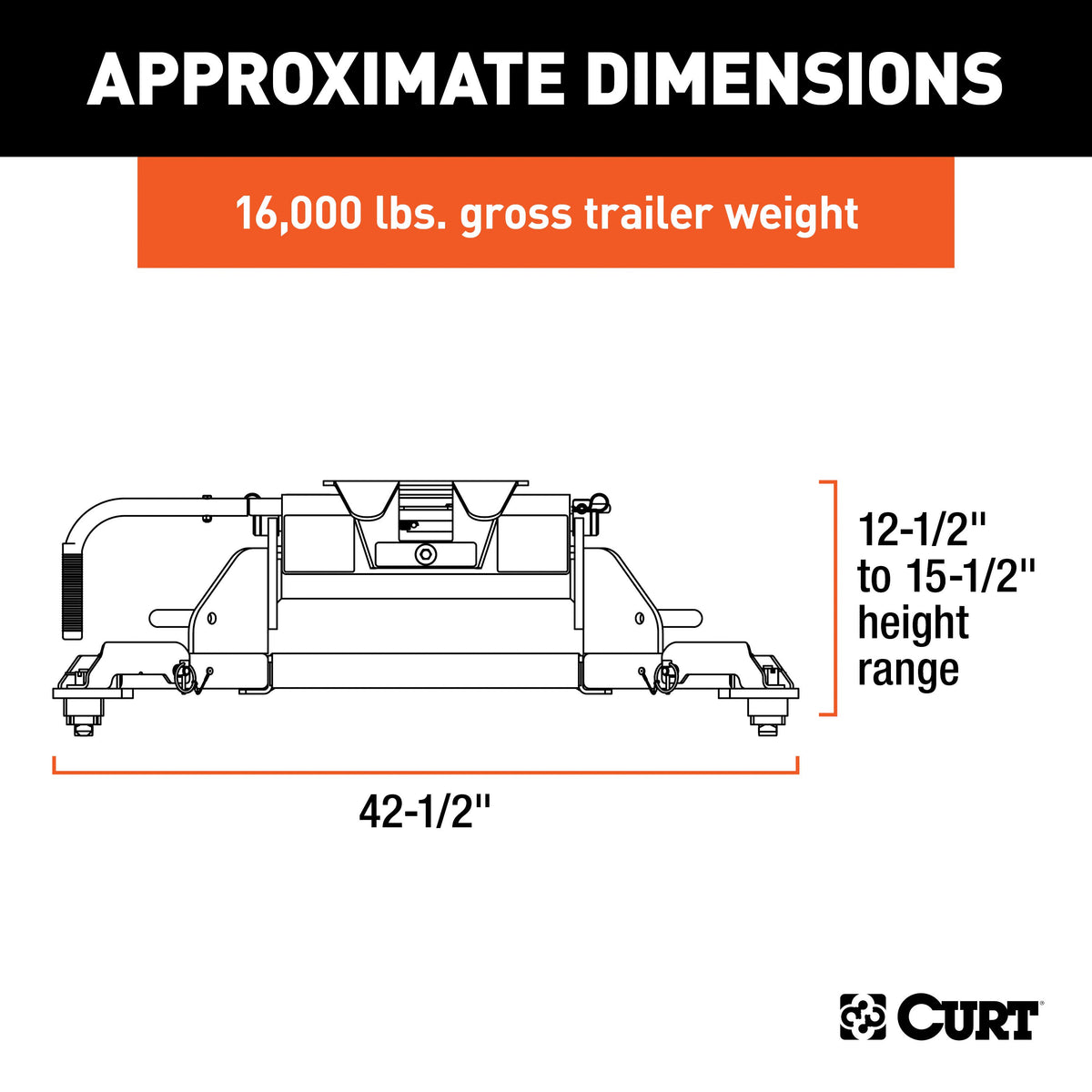 CURT 16041 E16 5th Wheel Hitch, 16,000 lbs, Select Ram 2500, 3500, 8-Foot Bed Puck System