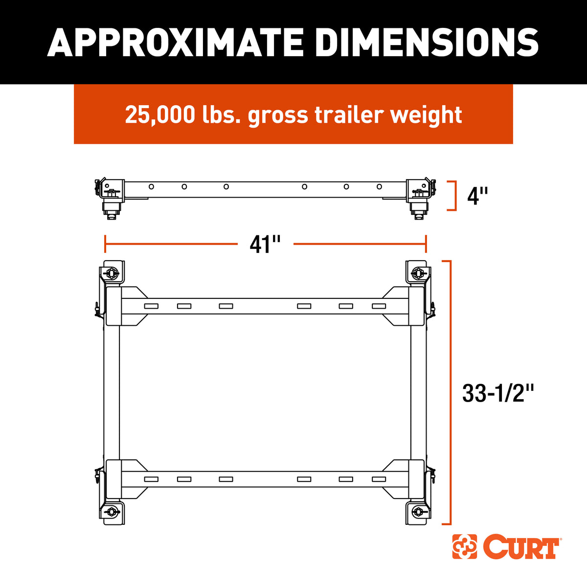 CURT 16042 Replacement Ram 2500, 3500 Puck System 5th Wheel Adapter with Standard Rails, 25,000 lbs