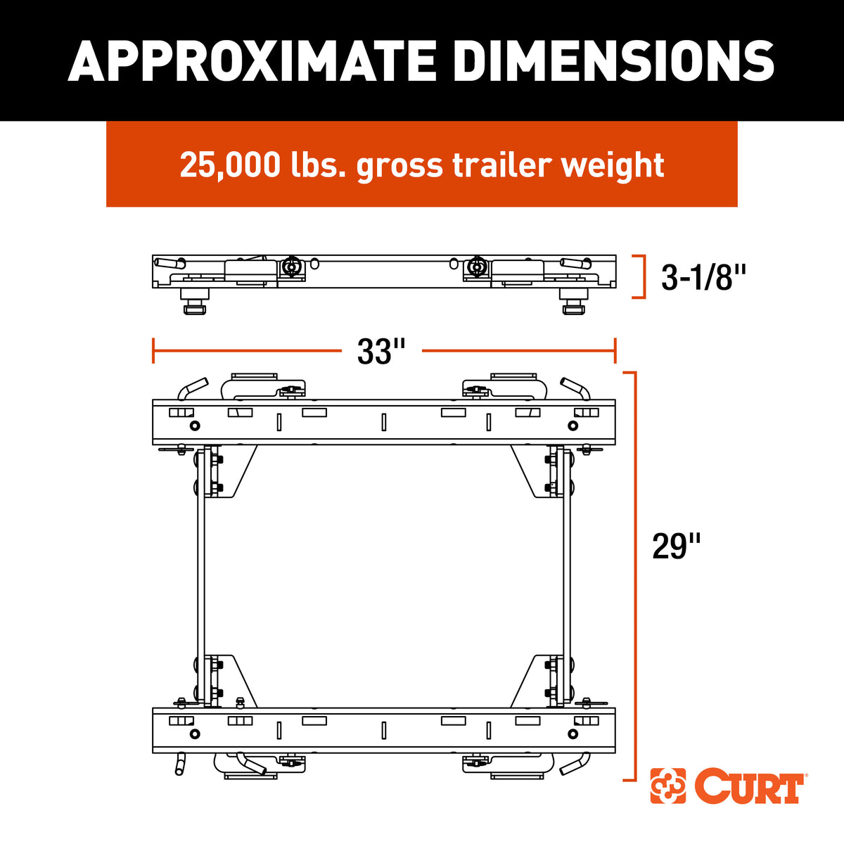 CURT 16050 Puck System 5th Wheel Rails, 30,000 lbs, Fits Select Chevrolet Silverado, GMC Sierra 2500, 3500 HD