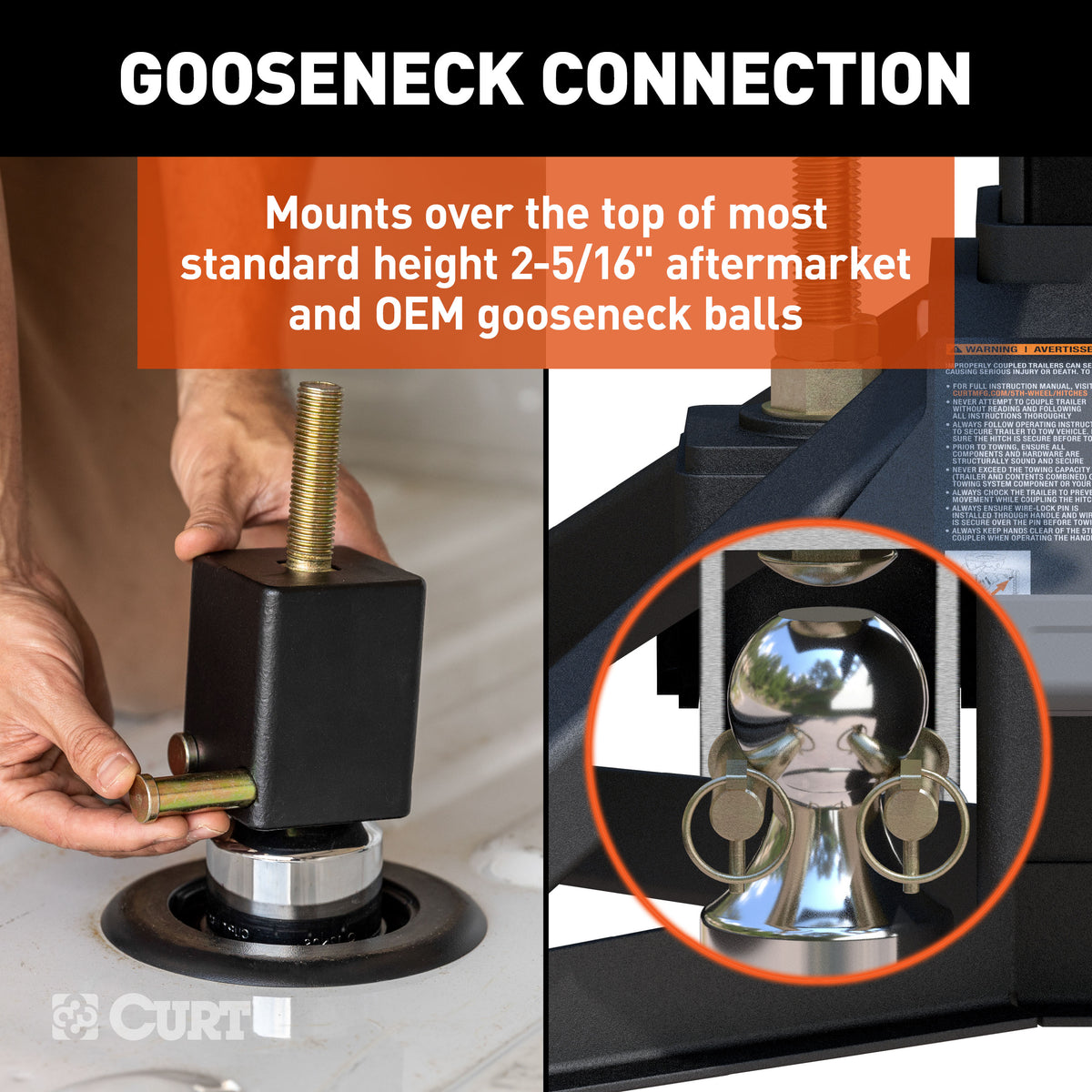 CURT 16051 CrossWing Lightweight 5th Wheel Hitch with 2-5/16" Gooseneck Adapter and Bed Supports, 20,000 lbs
