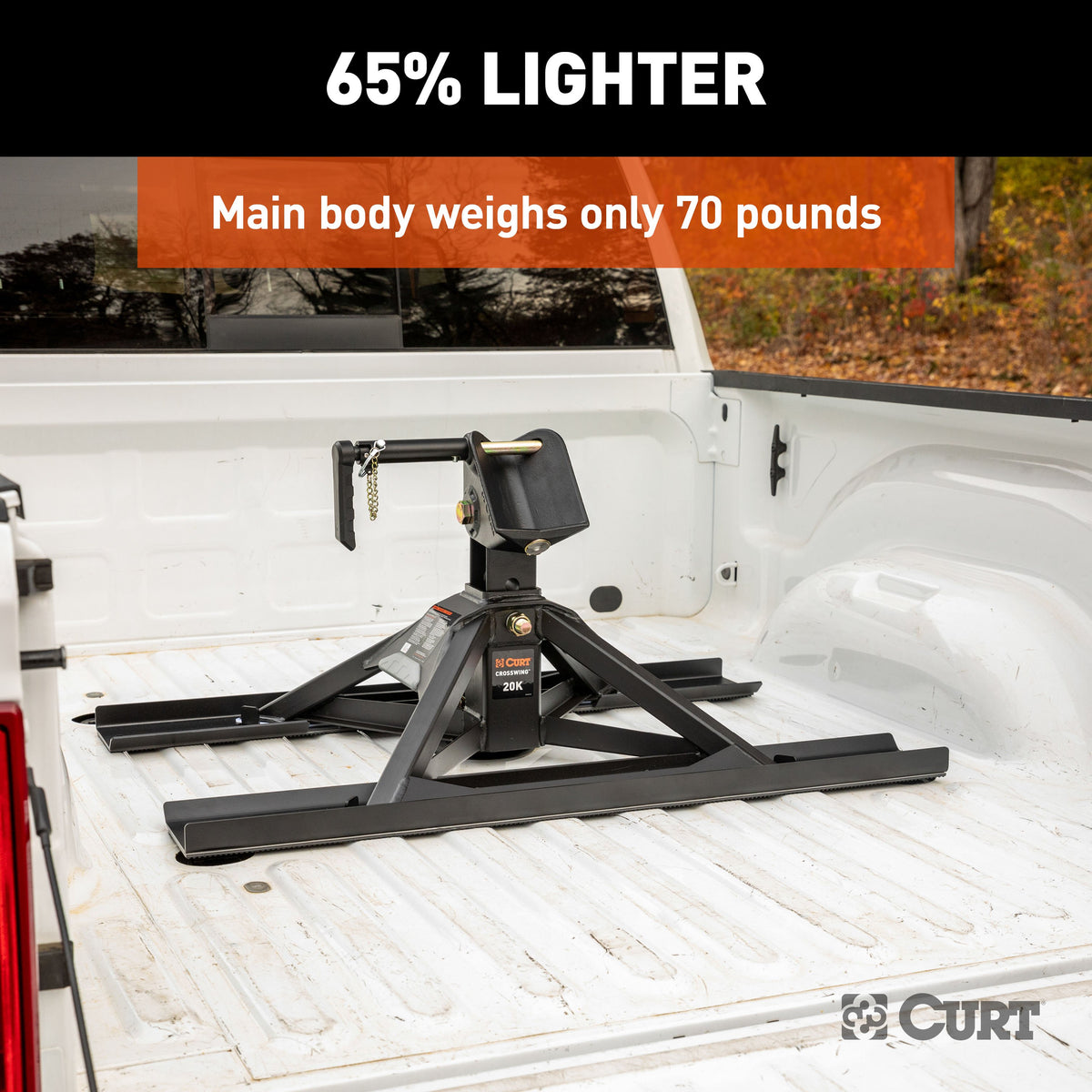 CURT 16051 CrossWing Lightweight 5th Wheel Hitch with 2-5/16" Gooseneck Adapter and Bed Supports, 20,000 lbs
