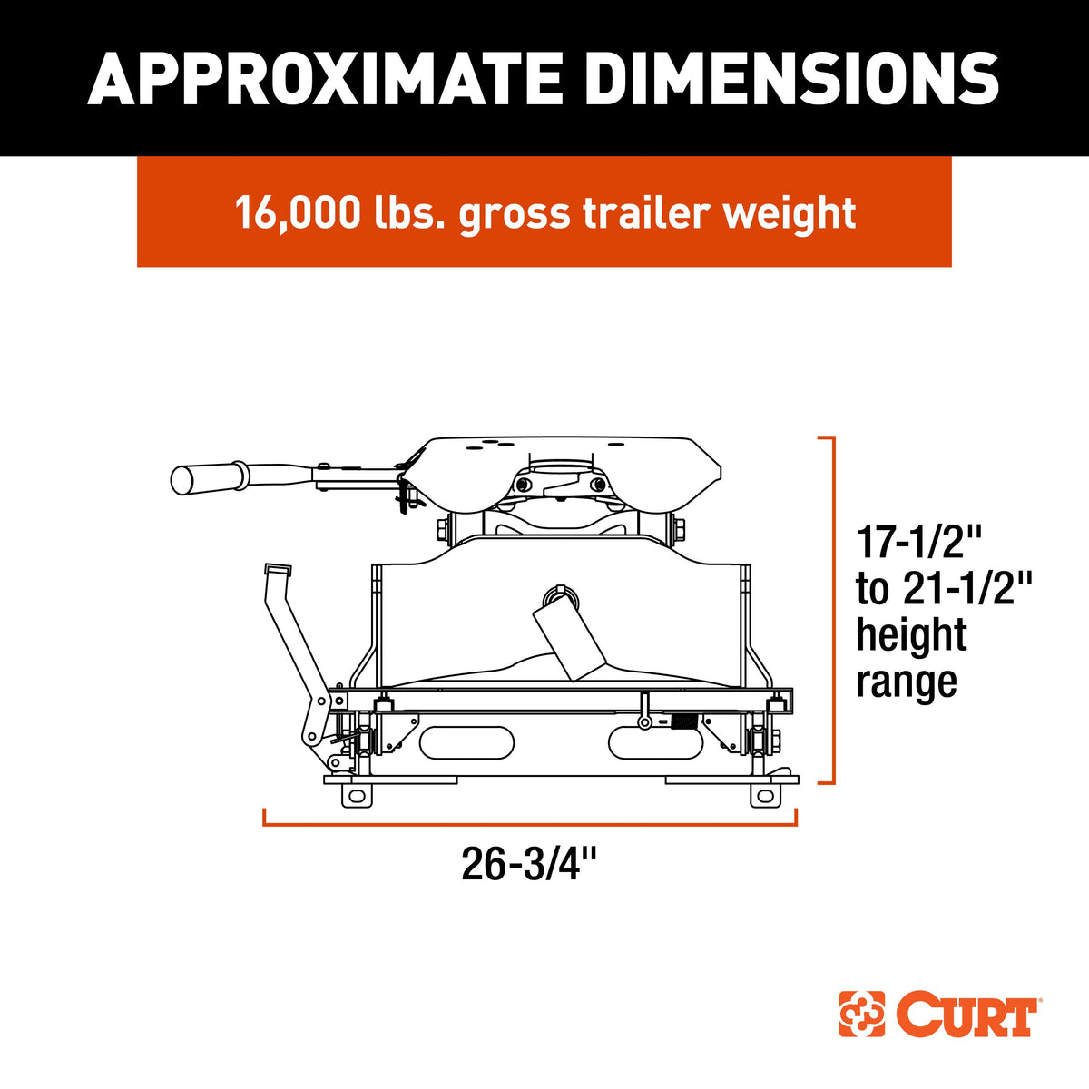 CURT 16052 A16 5th Wheel Slider Hitch for Short Bed Trucks, 16,000 lbs
