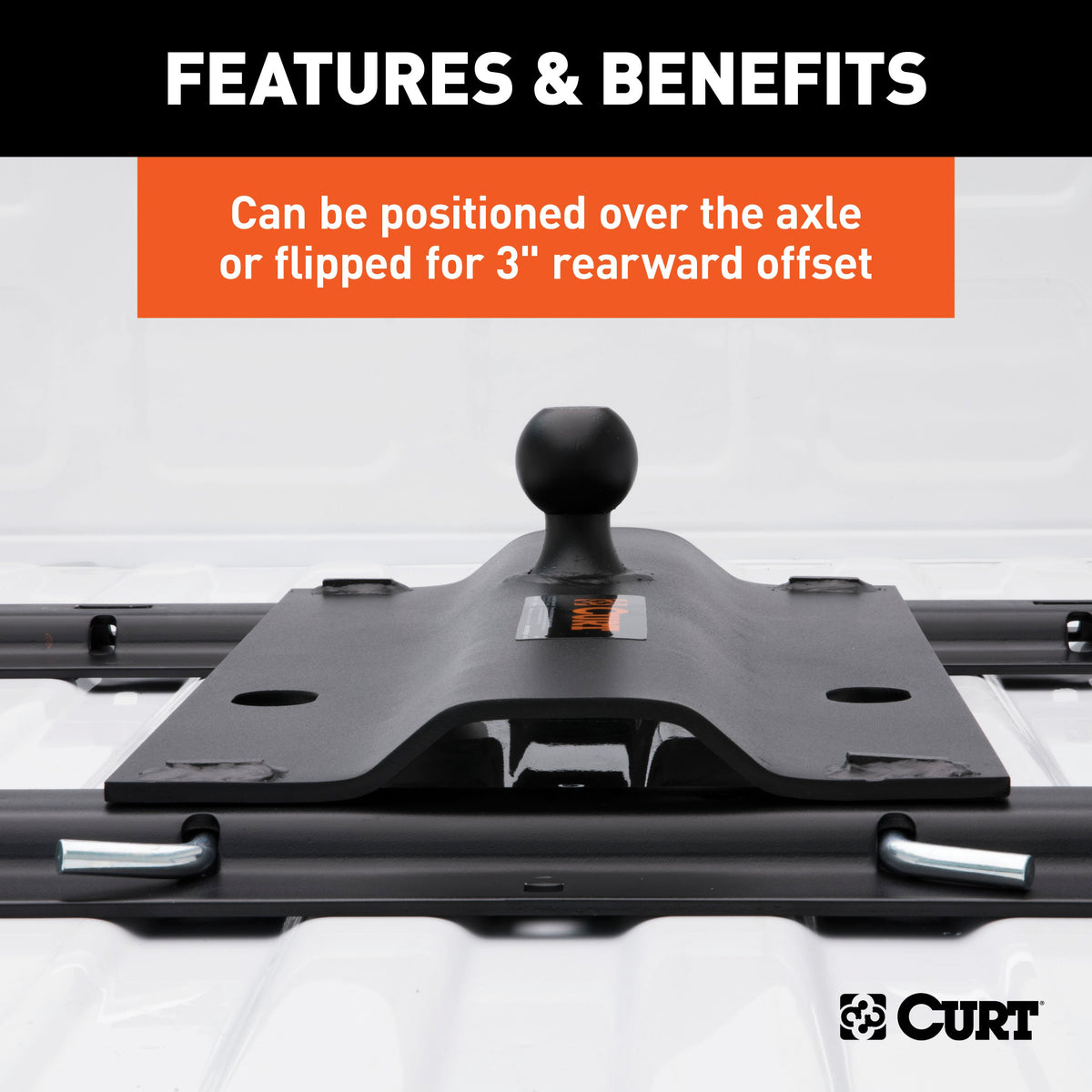 CURT 16055 Bent Plate 5th Wheel to Gooseneck Adapter Hitch, Fits Industry-Standard Rails, 25,000 lbs, 2-5/16-Inch Ball