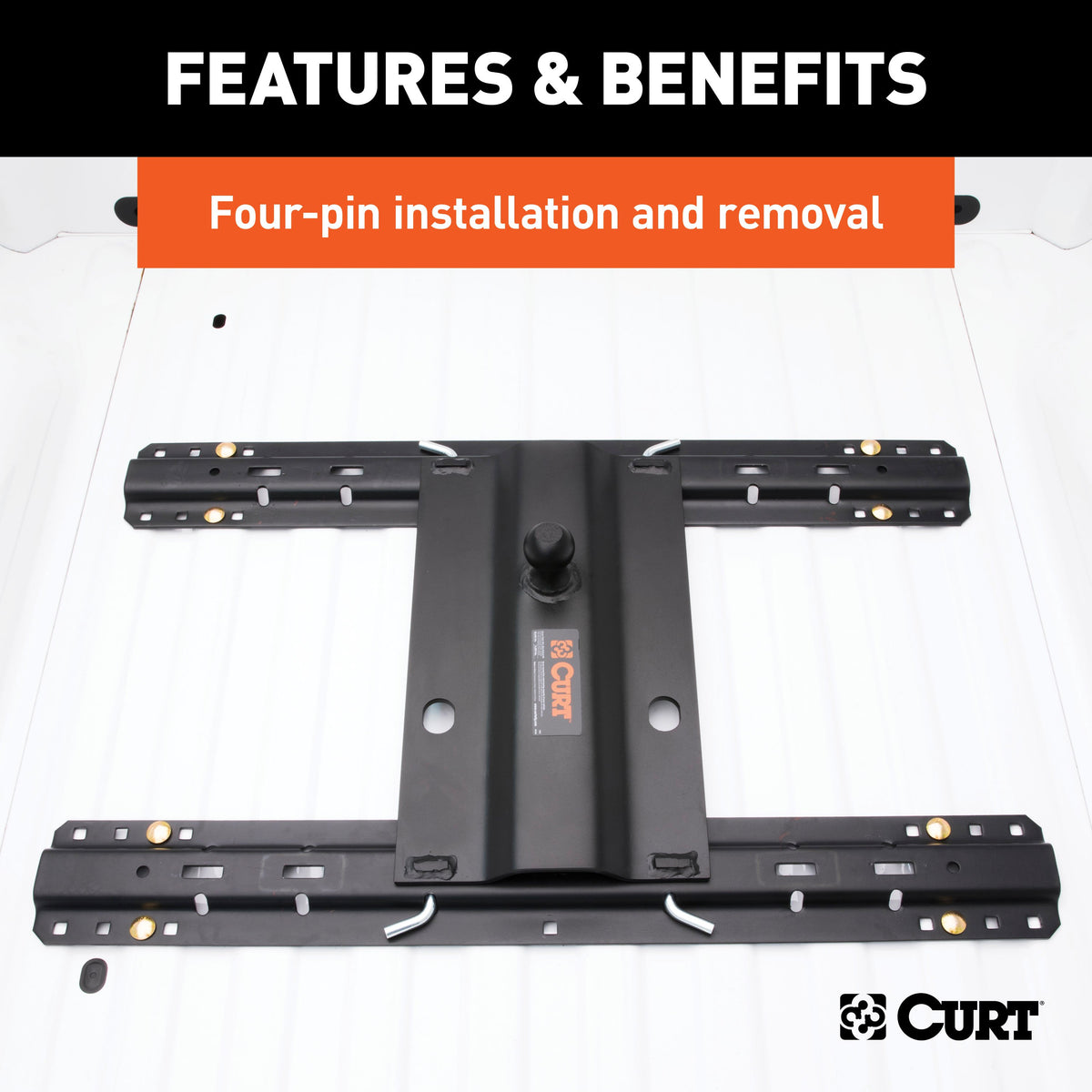 CURT 16055 Bent Plate 5th Wheel to Gooseneck Adapter Hitch, Fits Industry-Standard Rails, 25,000 lbs, 2-5/16-Inch Ball