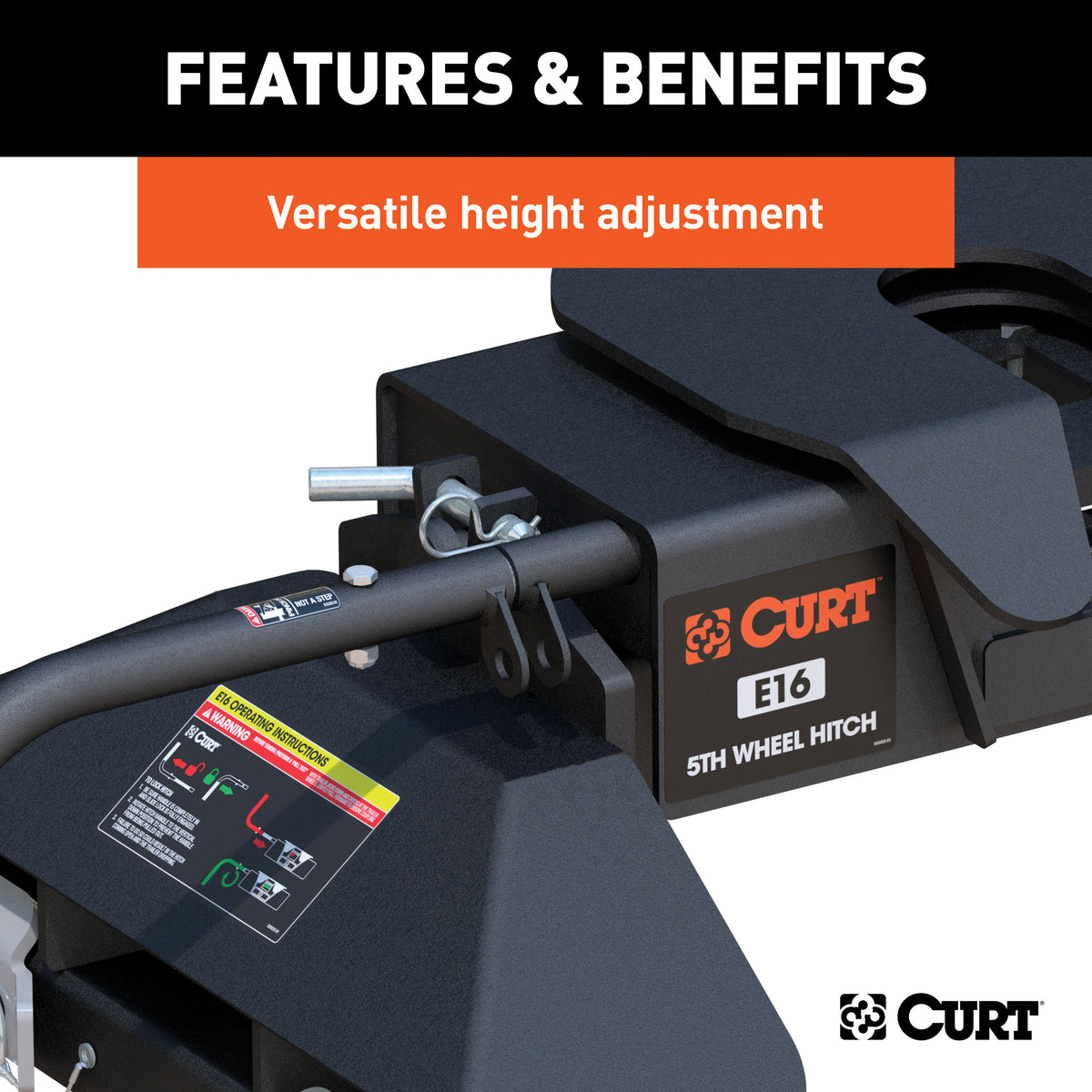 CURT 16061 E16 5th Wheel Hitch, 16,000 lbs, Select Chevrolet Silverado, GMC Sierra 2500, 3500 HD, 8-Foot Bed Puck System