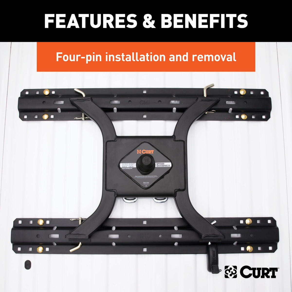 CURT 16085 Spyder 5th Wheel to Gooseneck Adapter Hitch, Fits Industry-Standard Rails, 25,000 lbs, 2-5/16-Inch Ball
