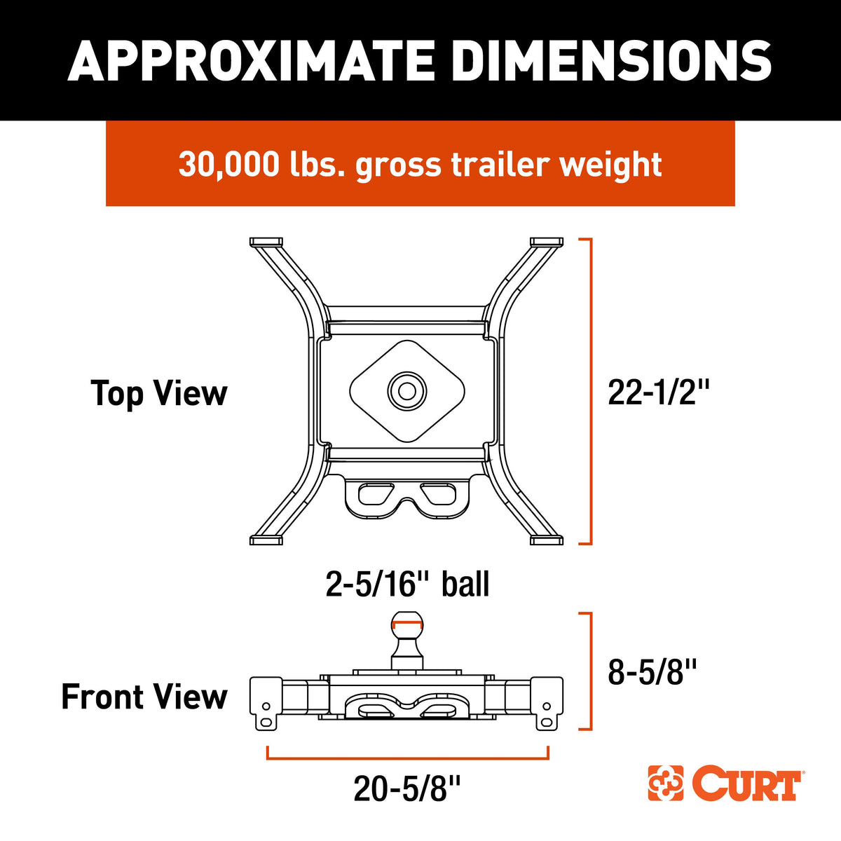 CURT 16090 Spyder 5th Wheel to Gooseneck Adapter Hitch, Fits Industry-Standard Rails, 30,000 lbs, 2-5/16-Inch Ball