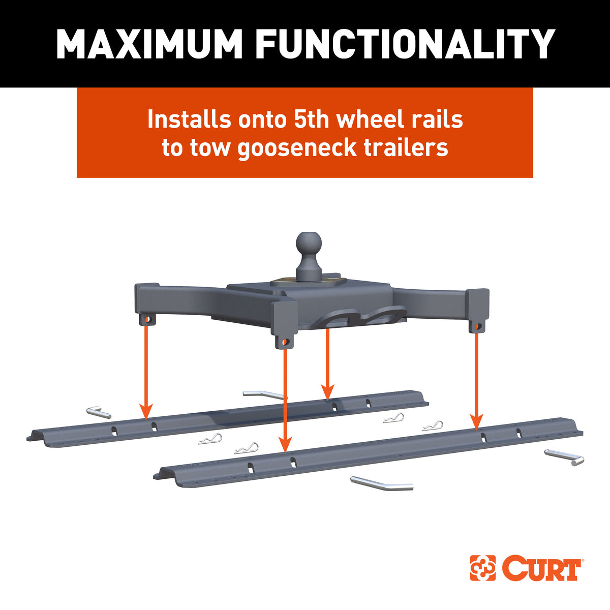 CURT 16090 Spyder 5th Wheel to Gooseneck Adapter Hitch, Fits Industry-Standard Rails, 30,000 lbs, 2-5/16-Inch Ball