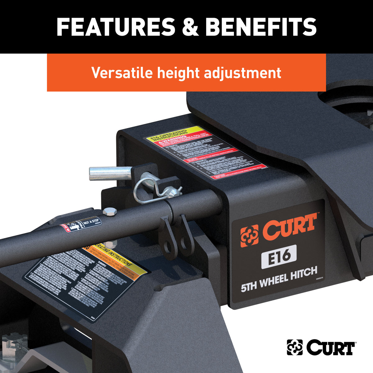 CURT 16097 E16 5th Wheel Hitch, 16,000 lbs, Select Chevrolet Silverado, GMC Sierra 2500, 3500 HD, 8-Foot Bed Puck System