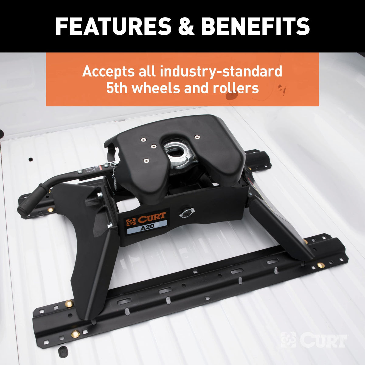 CURT 16100 Industry-Standard 5th Wheel Hitch Rails and Brackets, Gloss Black, 25,000 Pounds