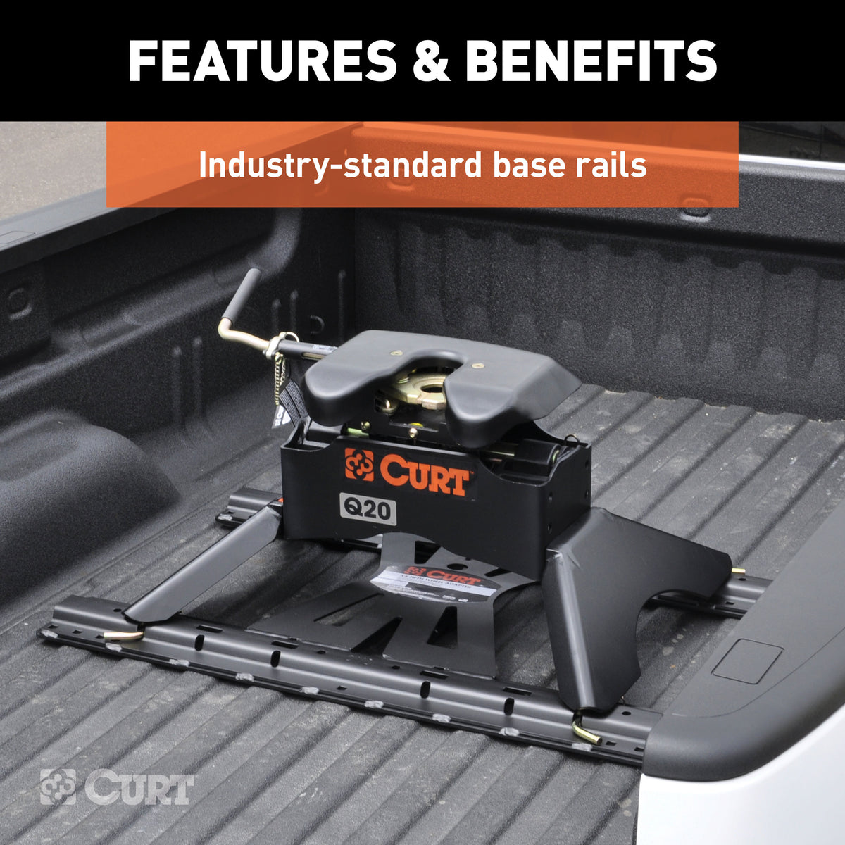 CURT 16220 X5 Gooseneck to 5th Wheel Adapter for Double Lock EZr Hitches, Industry-Standard Base Rails, 20,000 lbs