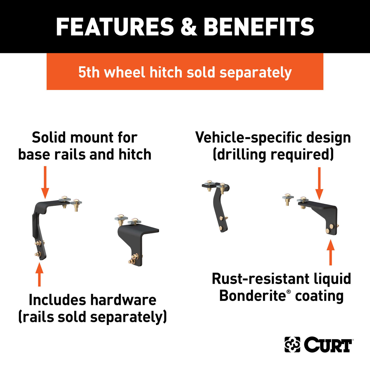 CURT 16306 5th Wheel Installation Brackets, Fits Select Dodge, Ram 1500 with Coil Springs, Additional Brackets Required