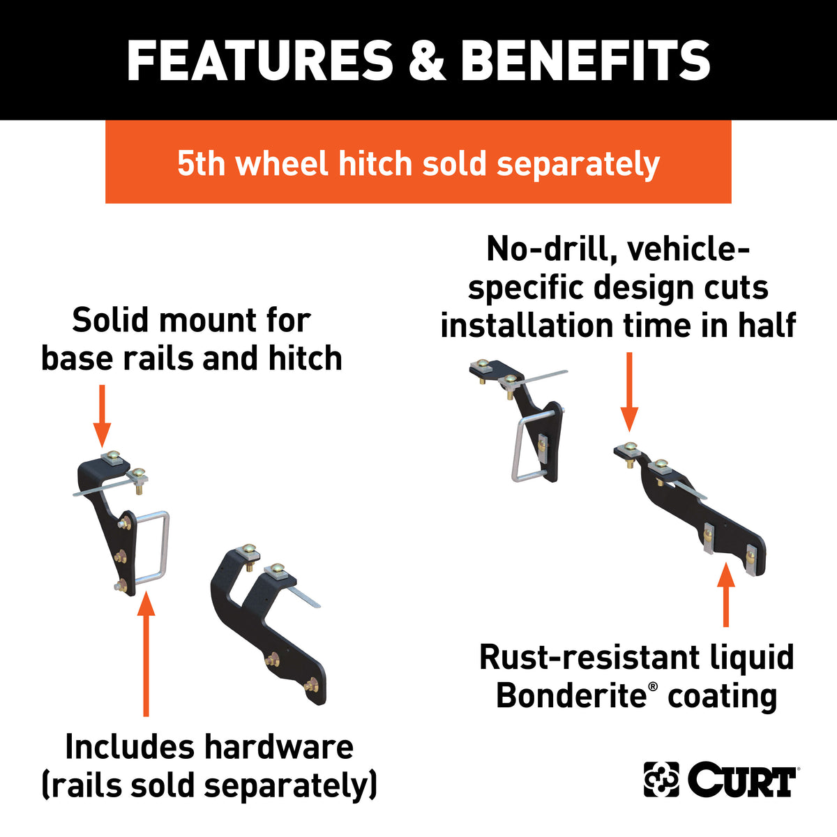 CURT 16307 5th Wheel Installation Brackets, Fits Select Ram 1500