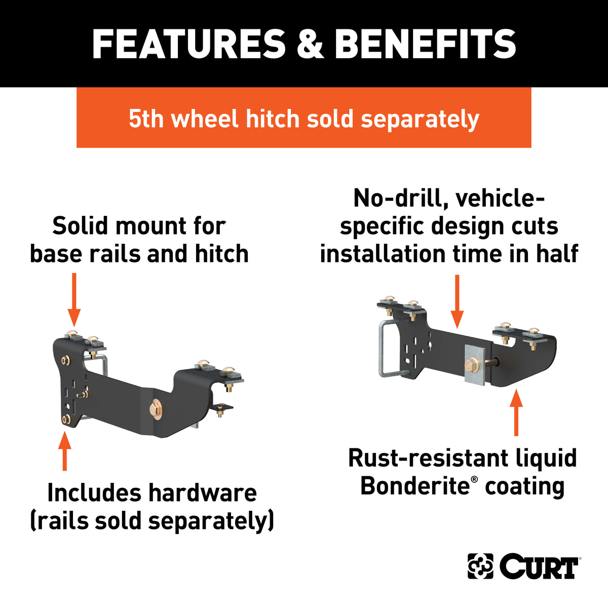 CURT 16400 5th Wheel Installation Brackets, Fits Select Chevrolet Silverado, GMC Sierra 1500
